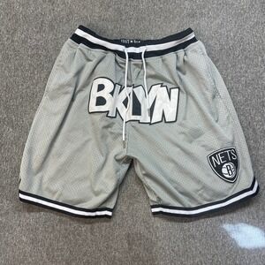 Just Don Brooklyn Nets Grey Mesh Basketball Shorts Mens Large BKLYN NBA
